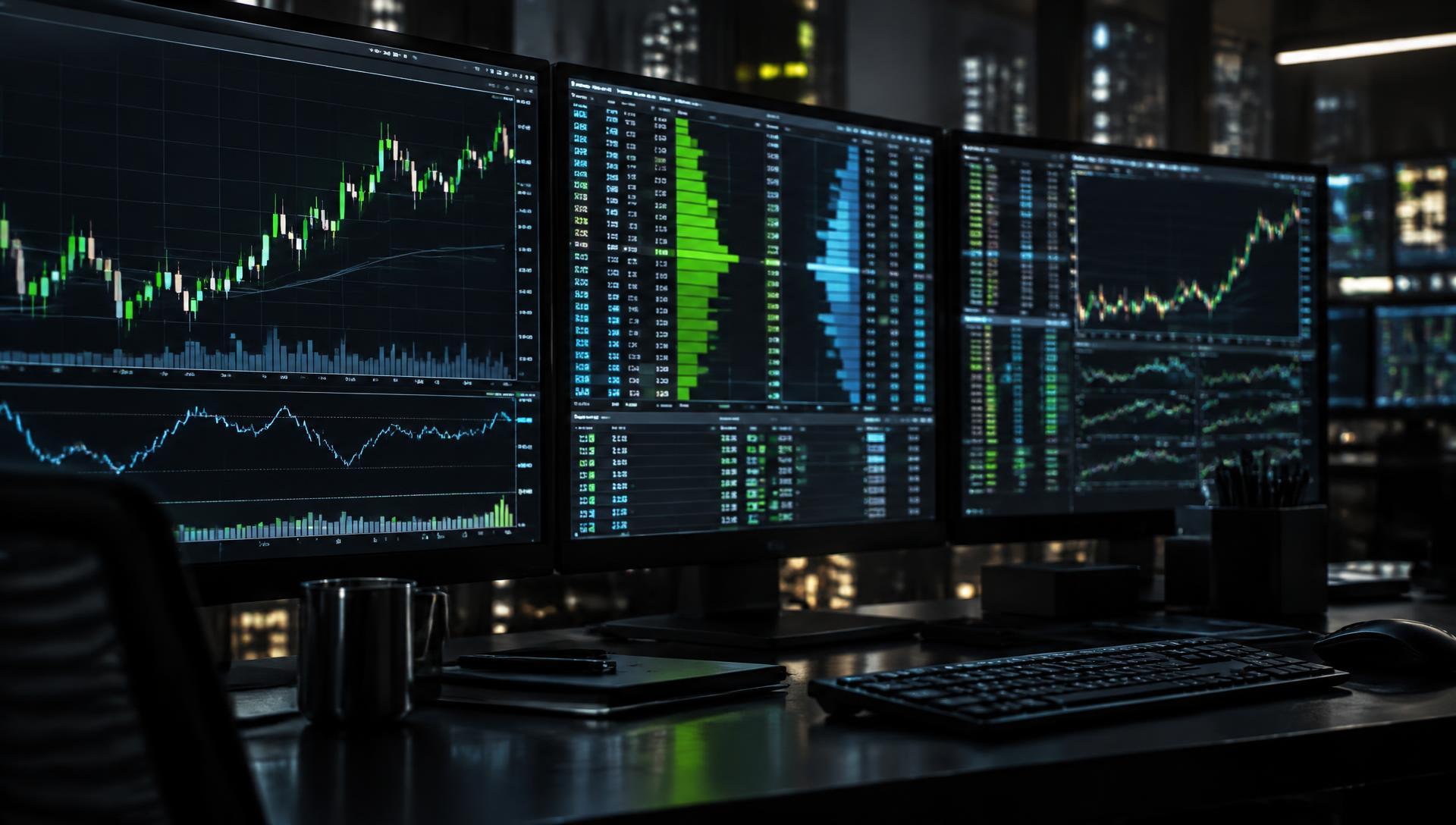 Professional trading desk with market data displays